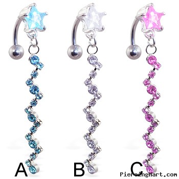 Reversed star belly ring with zip zag dangle