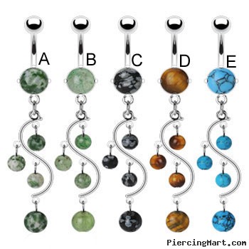Stone belly ring with dangling vine and stones
