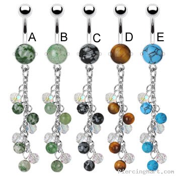 Stone belly ring with dangling chains and stone