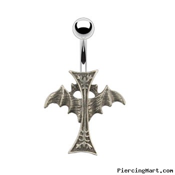 Gothic cross with wings navel ring