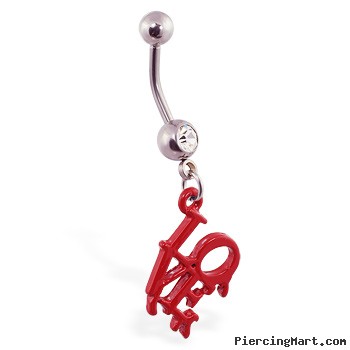 Navel ring with dangling bloody philly "LOVE" park symbol