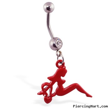 Navel ring with dangling red devil girl