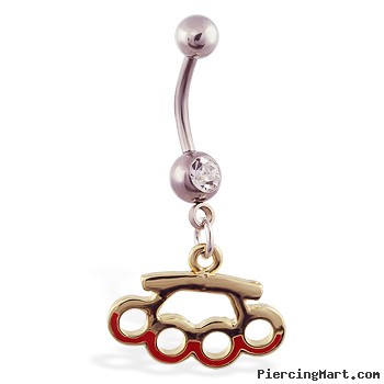 Navel ring with dangling brass knuckles