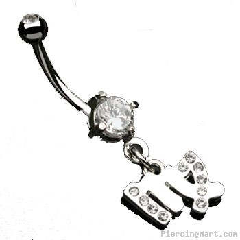 Navel ring with dangling jeweled virgo sign