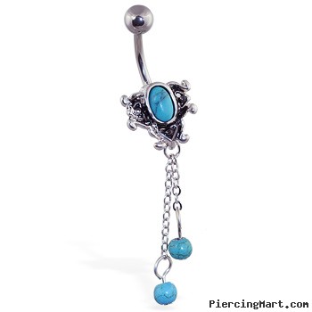 Vintage Turquoisebelly ring with dangling chains and balls