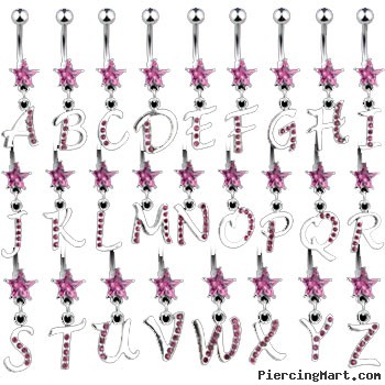 Pink jeweled cursive letter belly ring