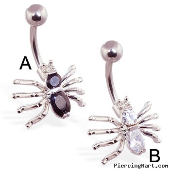 Jeweled spider navel ring