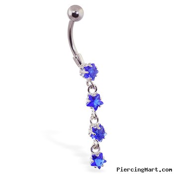 Navel ring with jeweled 4-star dangle