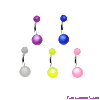 Navel ring with acrylic pearlish style balls