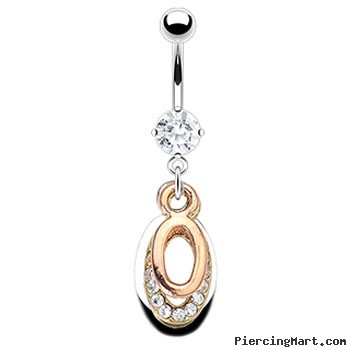 Belly ring with dangling jeweled and Gold Tone ovals