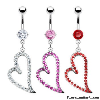 Belly ring with large danging jeweled heart