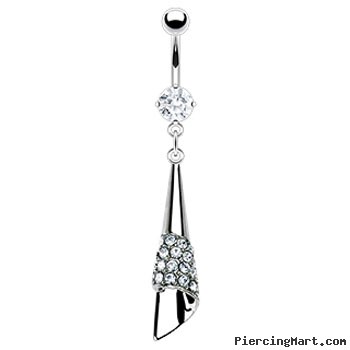 Belly ring with jeweled cone dangle