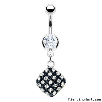 Navel ring with dangling epoxy jeweled square