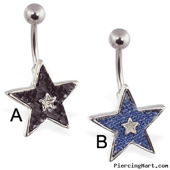 Carbon fiber & denim material star belly ring