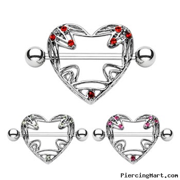 Jeweled heart nipple shield, 14 ga