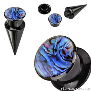 Pair Of 2-In-1 Interchangeable  Black Acrylic Screw Fit Tapers With Abalone Insert