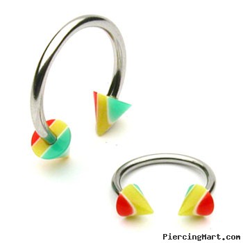 Stainless steel circular (horseshoe) barbell with rasta cones, 14 ga