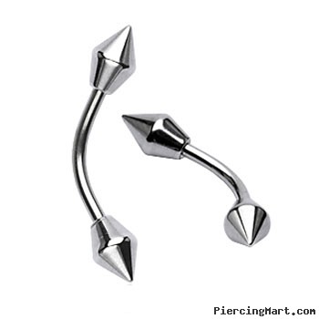 Curved barbell with 6mm spear shaped spikes, 16 ga