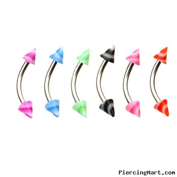 Curved barbell with acrylic swirl cones, 16 ga