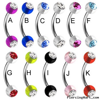Curved Barbell with Double Jeweled Acrylic UV Balls, 16 Ga