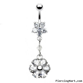 Jeweled star belly ring with dangling flower