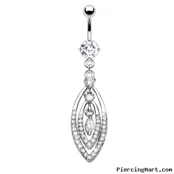 Belly Ring With Dangling Large Jeweled Oval