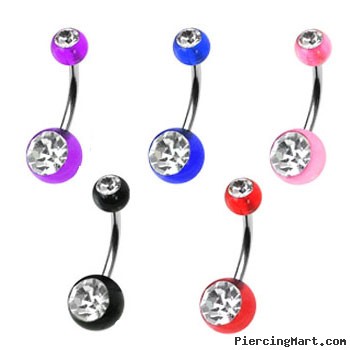 Clear double jeweled colored navel ring