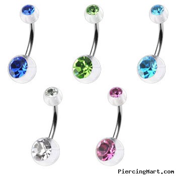 Double jeweled clear colored belly ring