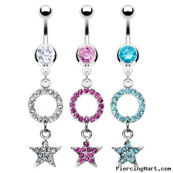 Navel ring with dangling jeweled star and circle