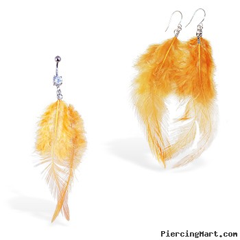 Burnt Orange Feather Belly Ring and Earring Set