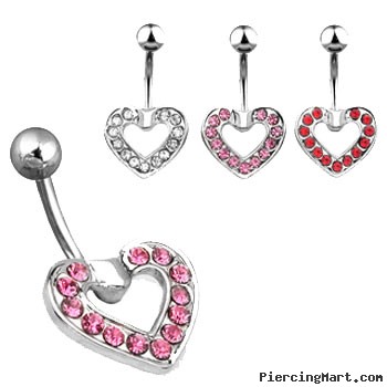 Jeweled heart navel ring