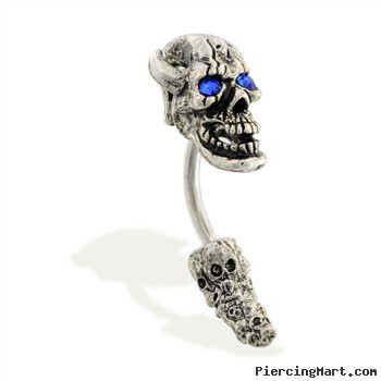 Curved jeweled skull head and tail belly ring