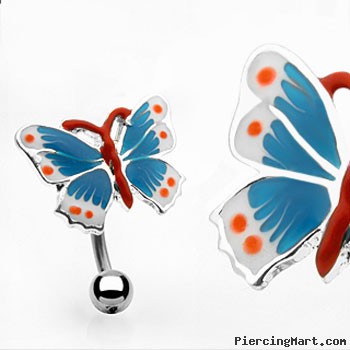 Blue And Orange Reversed Butterfly Navel Ring