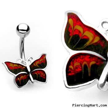 Red and black butterfly belly ring