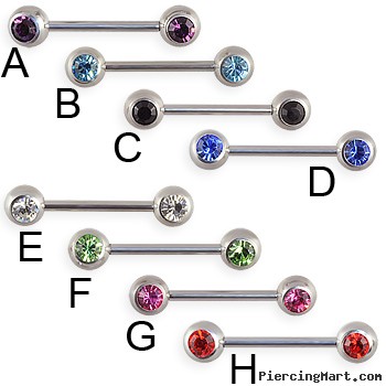 Straight barbell with double front facing gems