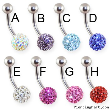 Belly ring with multi crystal paved ball