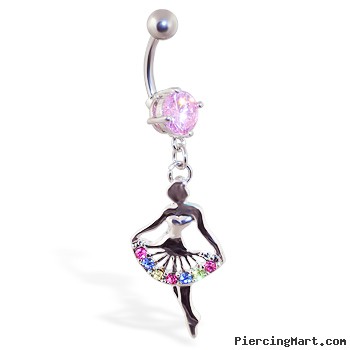 Navel ring with dangling multi-color ballerina