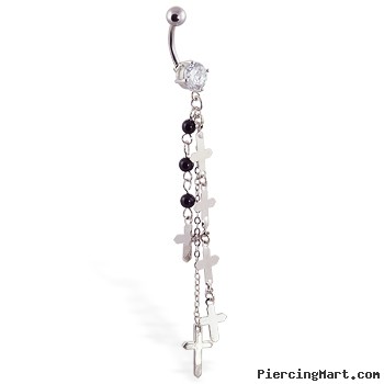 Belly ring with long dangling chains with crosses