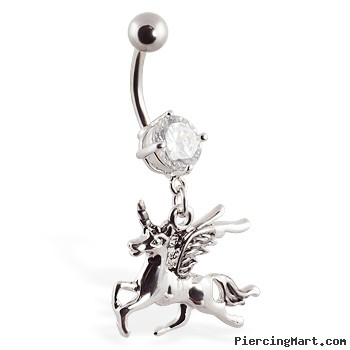 Navel Ring With Dangling Unicorn