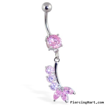 Belly Ring with Pretty Pink Dangle