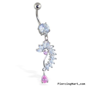 Belly Ring With Dangling Teardrops