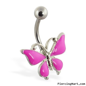 Fuschia butterfly belly ring