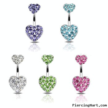 Double paved gem heart belly ring