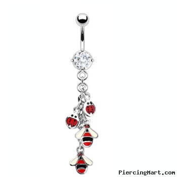 Navel ring with dangling ladybugs