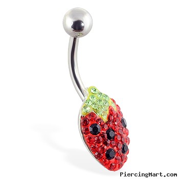 Crystal jeweled strawberry belly ring