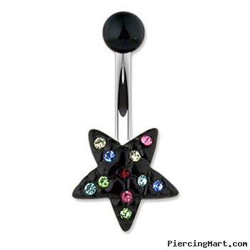 Black star navel ring with multi-colored gems