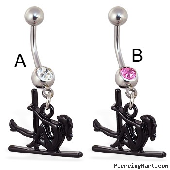 Navel Ring with Dangling Stripper And Pole