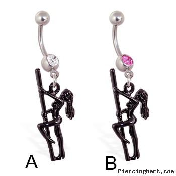 Navel ring with dangling stripper dancing on pole