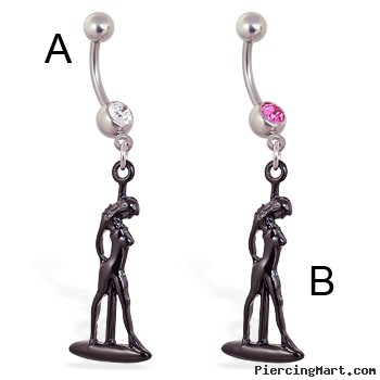 Navel ring with dangling dancer silhouette