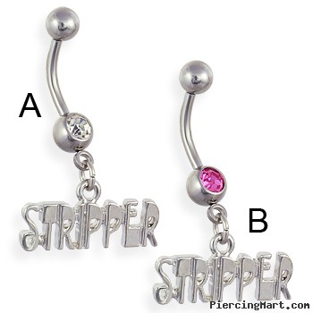 Navel ring with dangling steel "STRIPPER"